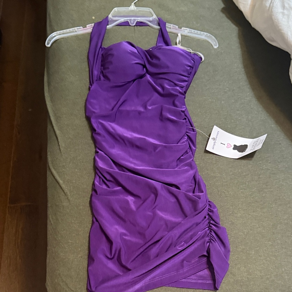 Purple Ruched Halter Y2K Dress